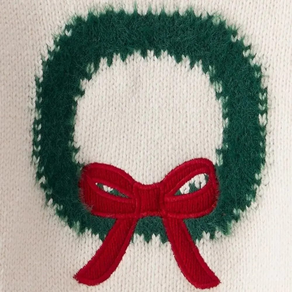 NEW! Carter's Size 5T Girls Wreath Long Sleeve Sweater White / Ivy